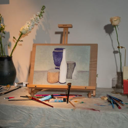 DJAR Tabletop Easel Stand for Painting, Solid Beech Wood, Natural | Adjustable Drawing Sketching Board for Adults, Hold Canvas up to 23", Portable Desktop Art Stand for Students and Beginners