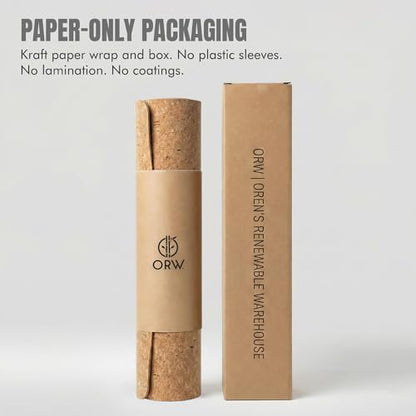 ORW Cork Yoga Mat, Non Slip Natural Rubber, Hot Yoga & Workout, 72”x24”