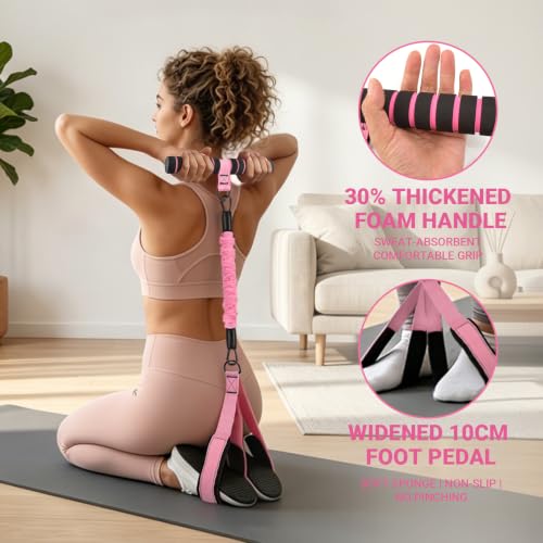 Pedal Resistance Bands with Handles, 90Lbs Adjustable Exercise Band Set - color: Pink