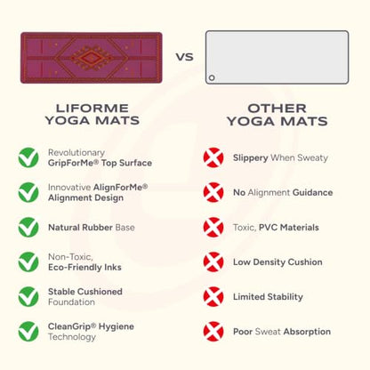 Liforme Printed Yoga Mat - Patented Alignment Design, Ultimate Grip - color: Majestic Carpet - Maroon