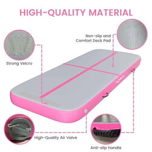 Inflatable Gymnastics Mat 6.6ft/10ft Air Tumble Track Training Mat 4/8 inches Thick Tumbling mat with Electric Pump for Home Use/Tumble/Gym/Training/Cheerleading/Water/Yoga - color: Pink, size: 10ft*3.9ft*8in