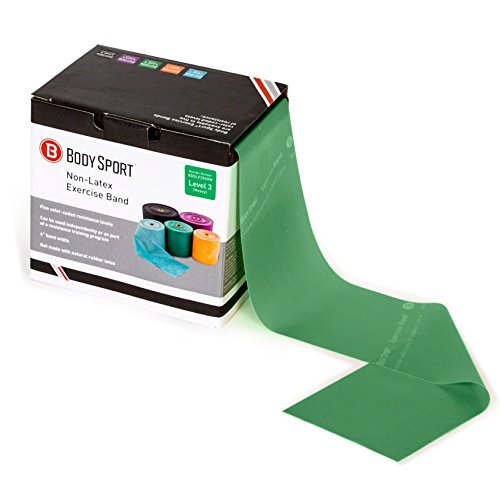Body Sport Exercise Band, 25 yd. x 4 in. Roll - Home & Gym Fitness Equipment for Stretching, Strength Training & Physical Therapy - color: Green