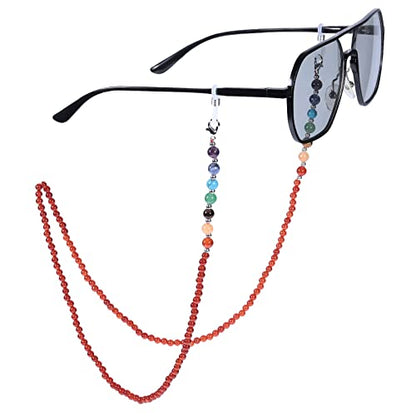 TUMBEELLUWA Reiki 7 Chakra Stone Beads Eyeglasses Chain for Women Men - color: Red