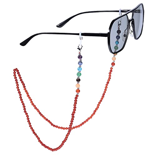 TUMBEELLUWA Reiki 7 Chakra Stone Beads Eyeglasses Chain for Women Men - color: Red