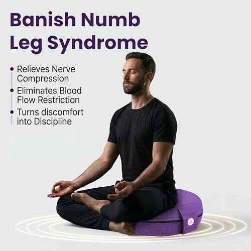 Yogikuti 100% Cotton Meditation Cushion (Round) with Handle | Firm & Comfortable Yoga Cushion | Removable Washable Cover | Floor Seating Support for Meditation, Yoga & Pranayama - color: Purple