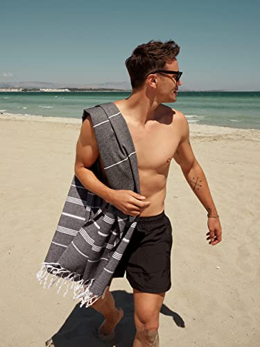BAY LAUREL Turkish Beach Towel with Travel Bag 39 x 71 Quick Dry Sand Free Lightweight Large Oversized Towels Light - color: Black With Red Floral Bag