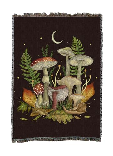 Pure Country Weavers Autumn Mushrooms by Episodic Drawing - Gift Tapestry Throw Blanket Woven from Cotton - Made in The USA (50X60) - color: Autumn Mushrooms, size: 50x60