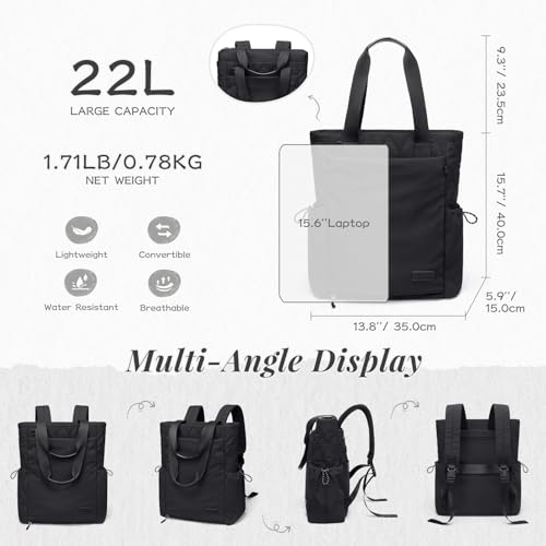 GOLF SUPAGS 3-in-1 Laptop Tote Backpack for Women 15.6" Quilted Work Gym Bag with Hidden Yoga Mat Carrier for Travel Leisure (Black) - color: Black