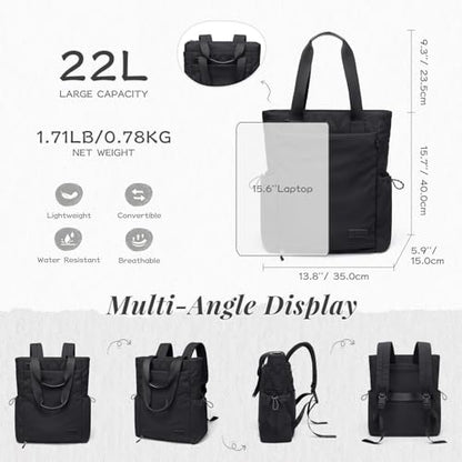 GOLF SUPAGS 3-in-1 Laptop Tote Backpack for Women 15.6" Quilted Work Gym Bag with Hidden Yoga Mat Carrier for Travel Leisure (Black) - color: Black