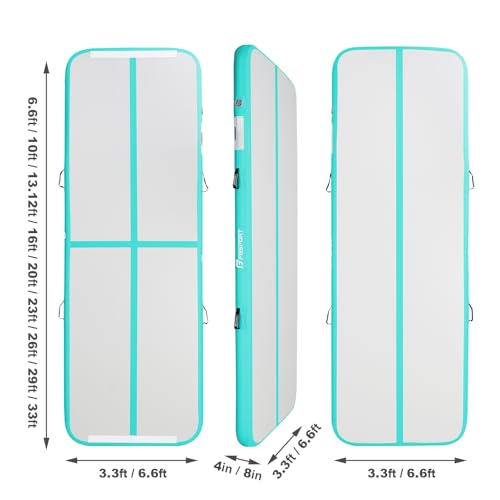 FBSPORT Inflatable Air Gymnastics Mat Training Mats 4/8 inches Thickness Gymnastics Tracks for Home Use/Training/Cheerleading/Yoga/Water with Pump - color: light green, size: 10ft*3.3ft*4in(3*1*0.1m)