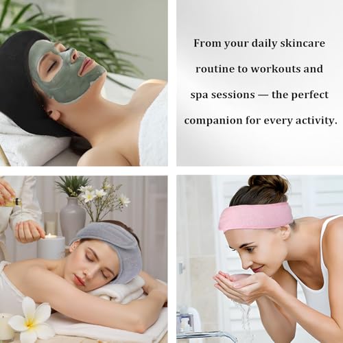 4 Pack Adjustable Makeup Headbands – Non-Slip Spa Facial Headband & Facial Hair Wrap, Adjustable Washable Towel for Shower, Yoga, Gym, Salon & Home Use (Fits All), HZFD-BD - color: Yellow + Magenta + Blue + Light Pink