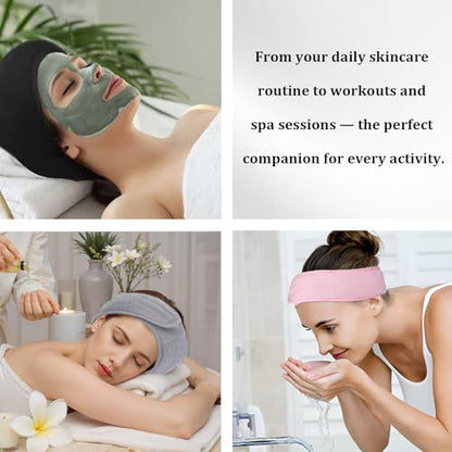 4 Pack Adjustable Makeup Headbands – Non-Slip Spa Facial Headband & Facial Hair Wrap, Adjustable Washable Towel for Shower, Yoga, Gym, Salon & Home Use (Fits All), HZFD-BD - color: Yellow + Magenta + Blue + Light Pink