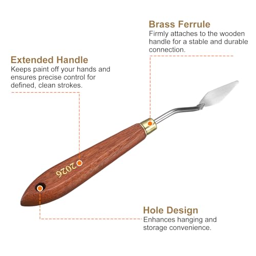HARFINGTON Palette Knife Painting Tool 1.38" x 0.51" Stainless Steel Teardrop Blade 7.28" Length Spatula Painting Pallet Knives with Hole Beech Wood Handle for Oil Acrylic Canvas, Red/Silver - size: 7.28" x 0.51" x 1.38"