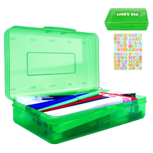 Green Pencil Case Box Large Plastic Hard Pencil Case Crayon Box Makeup Organizer for Desk Crayon Boxes Plastic 1 Pack Storage Container Organizer Boxes for Pens School Stylish Office Supplies Storage - color: Green