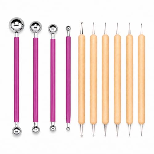 ABenkle 10Pcs Dotting Tools Ball Styluses for Rock Painting, Pottery Clay Modeling Embossing Art Mandala - color: Pink