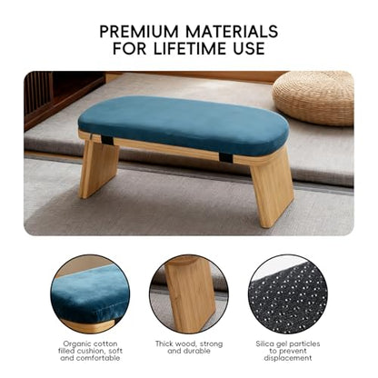 Natural Beech Wood Yoga Bench, Ergonomic Design for Kneeling, Meditation, Pilates, FSC Certified (Blue) - color: Blue