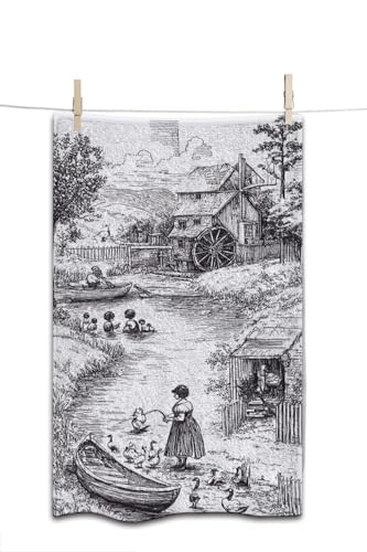 Classic Old Town Beach Towel Village Arcadian Scenes of Fishing Goose Watermill Face Towels Suit Travel Sports Pool Swimming Bath Camping Spa Gym Yoga,15x30 Inch - color: Classic Old Town