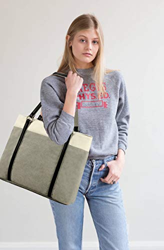 Laptop Tote Bag for Women, 15.6 Inch Work Bag with Laptop Compartment and Zipper, Canvas Computer Tote for Teacher - color: 회색.