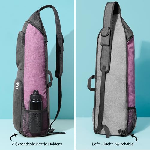 Yoga Mat Bag Carrier - Large Pockets & Water Bottle Holders. Yoga Backpack Fits 0.5" Thick x 26" Wide Mats. Hands-Free, Left-Right Switchable, Yoga, Gym, Cycling - color: Purple