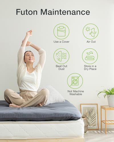 FULI Japanese Futon, Full XL Size, White - Foldable Shikibuton Floor Bed | Medium Firm Quilted Cotton Sleeping Pad, Portable Roll-Up Japanese Floor Bed for Guests & Small Spaces, 100% cotton surface - size: Full XL (83"L x 55"W), style: Standard