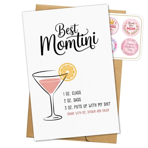 Best Momtini Card Funny Humor Cocktail Martini Glass Happy Mothers Day Gift for Mother Mama Her New Mom Stepmom Wife Sister Best Mom Cards Gifts from Daughter Son Drink Mother’s Day Card 5.3''x8" - color: A90