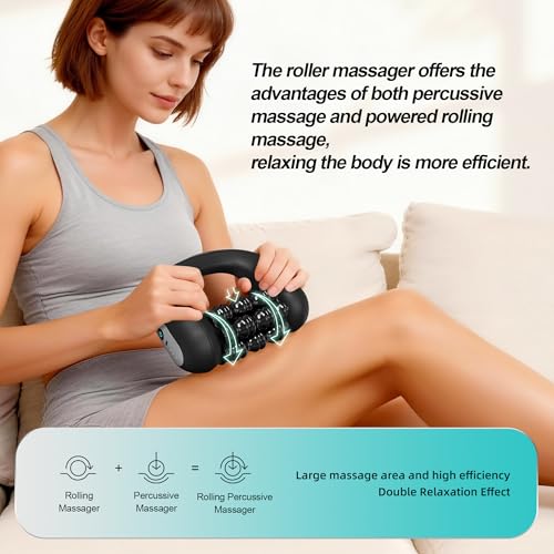 Electric Muscle Roller for Post-Workout Recovery, Deep Rolling Massager | For Legs, Calves, Back & Neck, Handheld Powered Rolling Tool, Rechargeable, 3 Speed Fitness Recovery