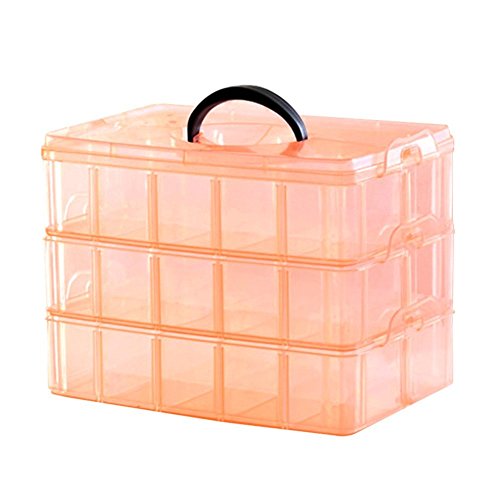 Kamay's Extra Large 3 Tier Stackable Adjustable Compartment Slot Bead Craft Jewellery Tool Storage Organiser, with 30 Compartments, Container Box, Orange - style: Extra Large 3 Tier 30 Compartments Orange