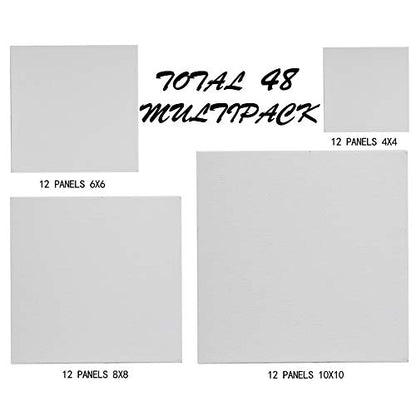 Madisi Painting Canvas Panels Multi Pack, 4x4, 6x6, 8x8, 10x10(12 of Each), 48 Pack