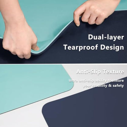Wide Yoga Mat-80cm Extra Thick 1/3'' Fitness Exercise Mat Carry Strap - color: Blue-green & dark blue