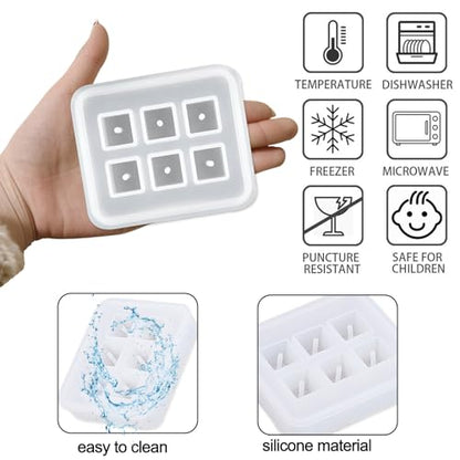 Cube Silicone Resin Molds for Jewelry Making, 6-Cavity Square Bead Molds with Hole, 2-Pack, for Earrings and Bracelets - color: Cube Resin Molds ZH370