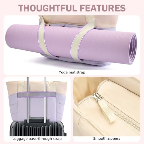 Axcone Women's Yoga Tote Bag with Luggage Sleeve & Mat Straps - Gym Work Bag for Office, Commute, Sports,Travel - color: Purple