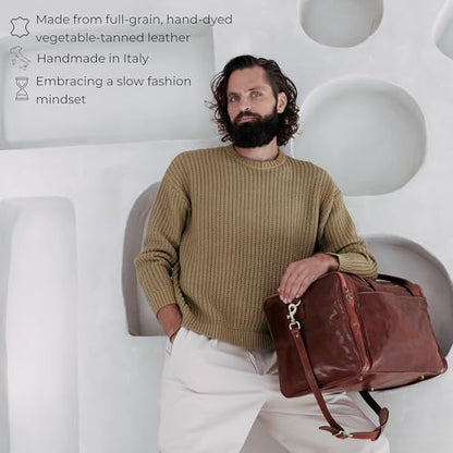 Time Resistance Leather Duffel Bag - Large Weekend Gym Travel Bag (Cognac Brown) - color: Cognac