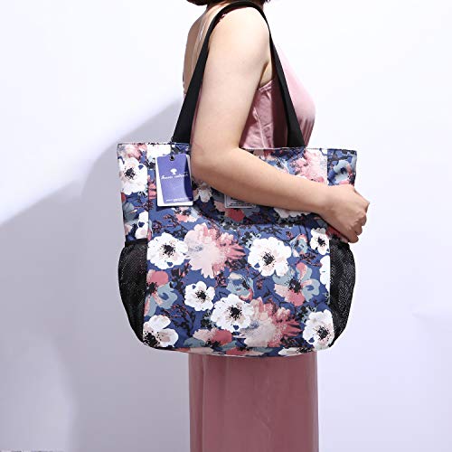 ESVAN Original Floral Water Resistant Large Tote Bag Shoulder Bag for Gym Beach Travel Daily Bags Upgraded - color: [C] Floral Leaf