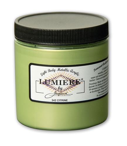 Jacquard Lumiere 8oz Fabric Paint Citrine - Metallic Paint for Fabric Paper Wood Ceramic and Metal - Light-bodied Metallic Acrylic Paint - Lightfast & Vibrant Metallic Acrylic Paints - color: Citrine, size: 8 Fl Oz (Pack of 1)