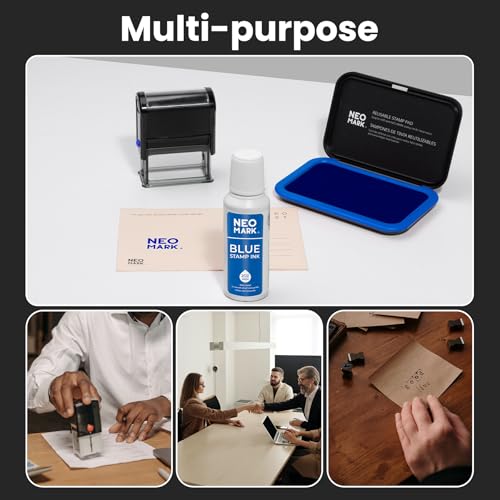 Premium Stamp Ink, Quick-Drying & AP-Certified Non-Toxic Refill Ink for Self-Inking Stamps, Date Stamps and Stamp Pads (Blue, 2oz) (Pack of 2) - color: Blue, size: 2 fl oz (Pack of 2)