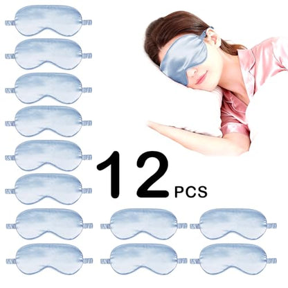 12PACK Silky Sleep Masks Satin Eye Mask Silk Eyes Cover for Sleeping Blackout Eyeshades Soft Blindfold Travel Nap Gifts - color: Azure