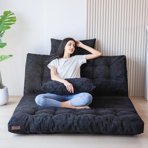 MAXYOYO Folding Sofa Bed, Convertible Chair Couch, Tufted Bean Bag Sofa - color: Black, size: Tufted Full