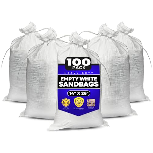 Sand Bags with Ties 14" x 26" - Sand Bags for Flooding, Woven Polypropylene Sandbags, 50 lbs Capacity, 14x26 inches, White - size: 100 Count (Pack of 1)