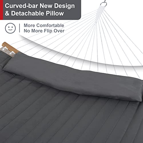 Heavy Duty Hammock with 12FT Stand, Double Hammock, Dark Gray | Large Hammock with Curved Spreader Bar, Pillow, Safety Ropes and Portable Carring Bag, Patio Hammock for Outside, Max 450 Lbs - color: Dark Gray