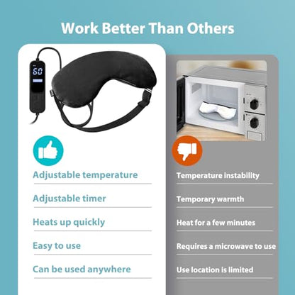 Ezona Heated Eye Mask, Warm Eye Compress Mask for Dry Eyes, Black | USB Electric Eye Heating Pad, Temperature & Timer Control, Blepharitis, Sinus, Migraine, Stye, MGD Puffiness - color: Black