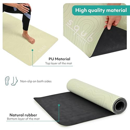 Yoga Mat Thick 5mm – Non Slip Exercise Mat Workout Surface, PU Natural Rubber Grip, Extra Large 183x68 cm Wide Design, Pilates Fitness Training, Includes Strap & Carry Bag - color: LIGHT MINT