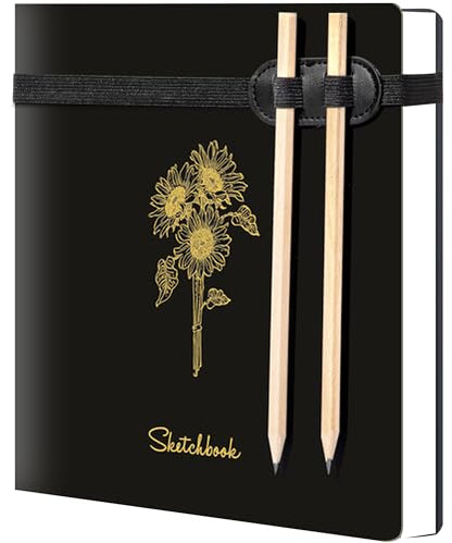 Hardcover Sketchbook for Drawing with 2 Pencils,160 Page Sketch Book,Black | Acid Free 150GSM Thick Paper,Gift Boxed,Square Leather Art Sketch Pad Drawing Paper Book Artist's Journal for Women Adults - color: Black
