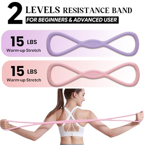 Figure 8 Resistance Band, Figure 8 Resistance Bands for Women Men,Resistance Band Figure for Working Out, Non-Slip Handles, Home Gym, Yoga & Physical Therapy - color: 15lb Pink + 15lb Purple