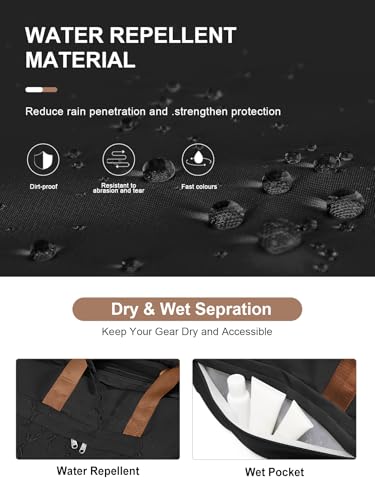 Gym Bag for Women Men with Shoe Compartment, Sport Duffel Bag, Waterproof Travel Weekender Overnight Carry on Bag for Yoga with Trolley Sleeve, Black Brown | Waterproof Weekender Overnight Carry on Duffle Bag with Trolley Sleeve for Traveling, Yoga, Gym,