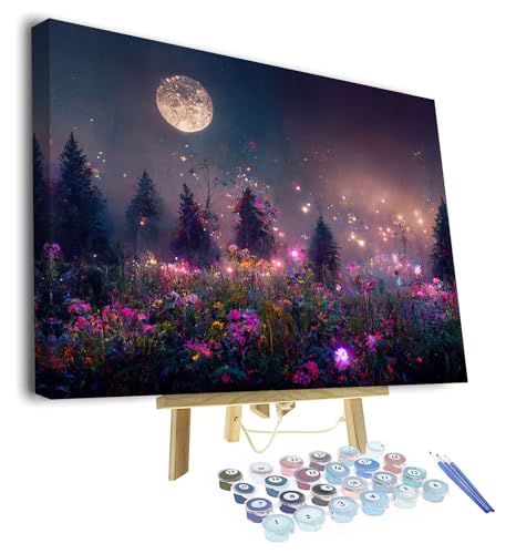 TUMOVO Adult Paint by Number Kits on Canvas, Moonlight Wilderness Scenery Paint by Numbers, Painting by Numbers for Adults, DIY Number Painting Kits Canvas Arts for Decor with Frame, 16 X20 Inch - color: Landscape-Frame