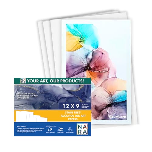 NARA Alcohol Ink Paper | White | 12 inches x 9 inches (12"x9") | 275 microns/200 GSM | Medium Paper | 10 Sheets | Paper for Alcohol Ink Art Painting | 100% Stain-Free - color: White_Rectangle_Paper Sheets_15