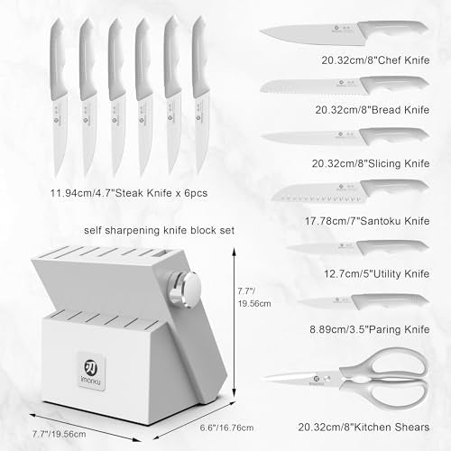 imarku 14-Piece Kitchen Knife Set, Gray Gyutou Knife Sets with Block and Build-in Sharpener, Ultra-Sharp Steak Knives Set of 6, Ergonomic Handle, Dishwasher Safe, New Apartment Essentials - color: Gray