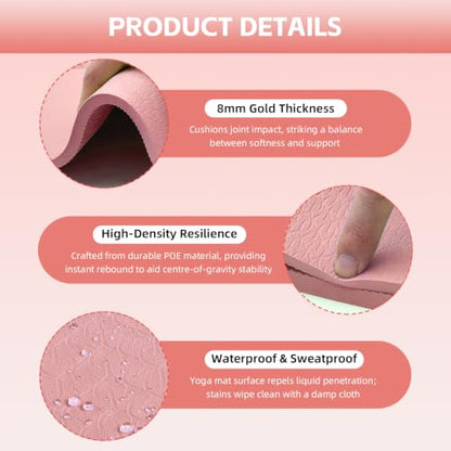 Large Yoga Mat Thick, 76"x32"x0.31"Wide POE Exercise Mat with Non-Slip Surface & Carry Strap, Anti-Tear Workout Mat for Yoga, Pilates, Fitness - color: Peach pink