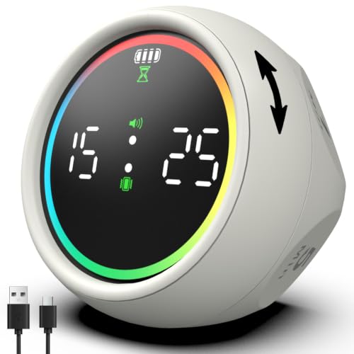 Pomodoro Timer Cube, Desk Timer for Productivity with 1, 5, 10 Min Preset Countdown, Stopwatch and Custom Countdown, for Kids, ADHD, Study, Work, Fitness, Cooking (White)