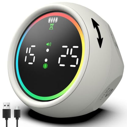 Pomodoro Timer Cube, Desk Timer for Productivity with 1, 5, 10 Min Preset Countdown, Stopwatch and Custom Countdown, for Kids, ADHD, Study, Work, Fitness, Cooking (White)